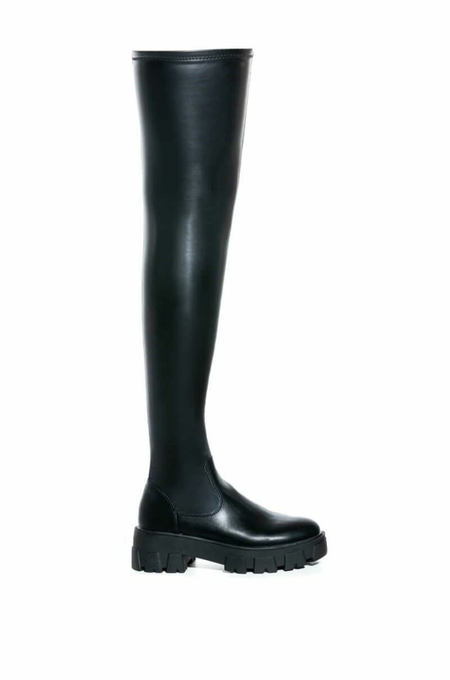 Shoes * | **Slim Fit** Azalea Wang Late Nights Fitted Over The Knee Flatform Boot With 4 Way Stretch Black