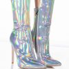 Shoes * | Azalea Wang Halo Sexy Stiletto Bootie In Silver