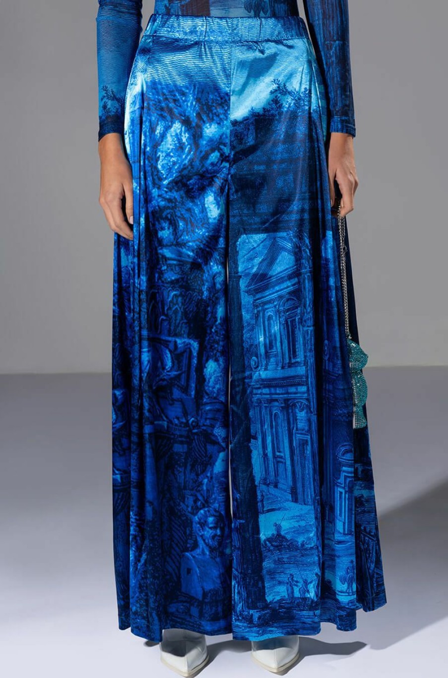 Bottoms * | Paradise Abstract Wide Leg Pant Blue Multi