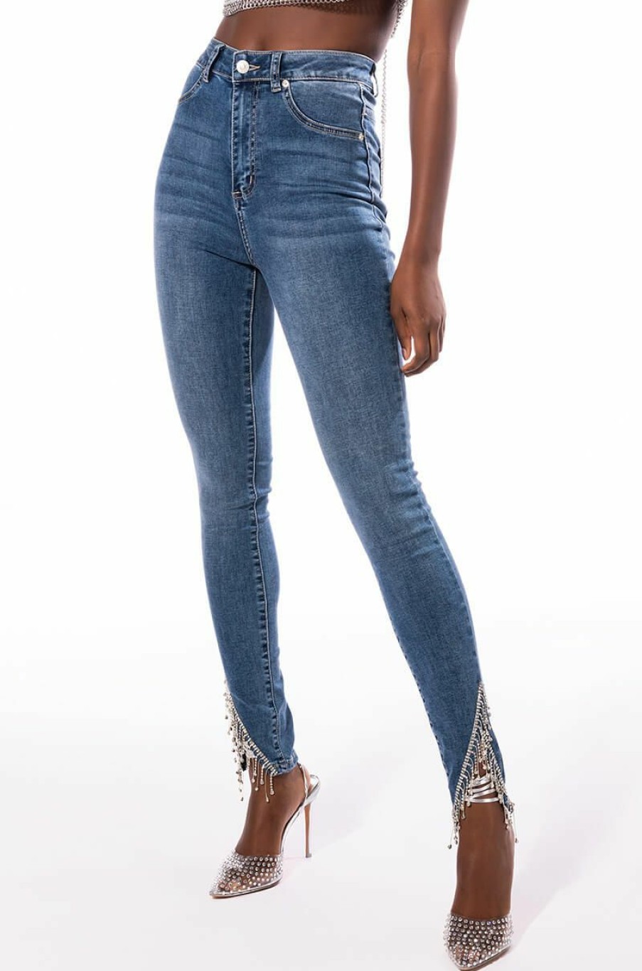 Bottoms * | Flex Fit Extreme Stretch High Rise Skinny Jeans With Rhinestone Ankle Detailing