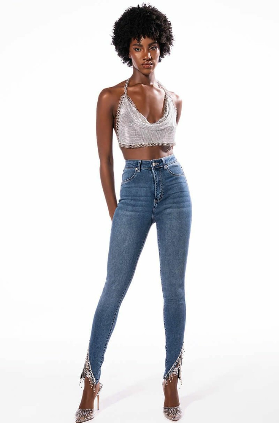 Bottoms * | Flex Fit Extreme Stretch High Rise Skinny Jeans With Rhinestone Ankle Detailing