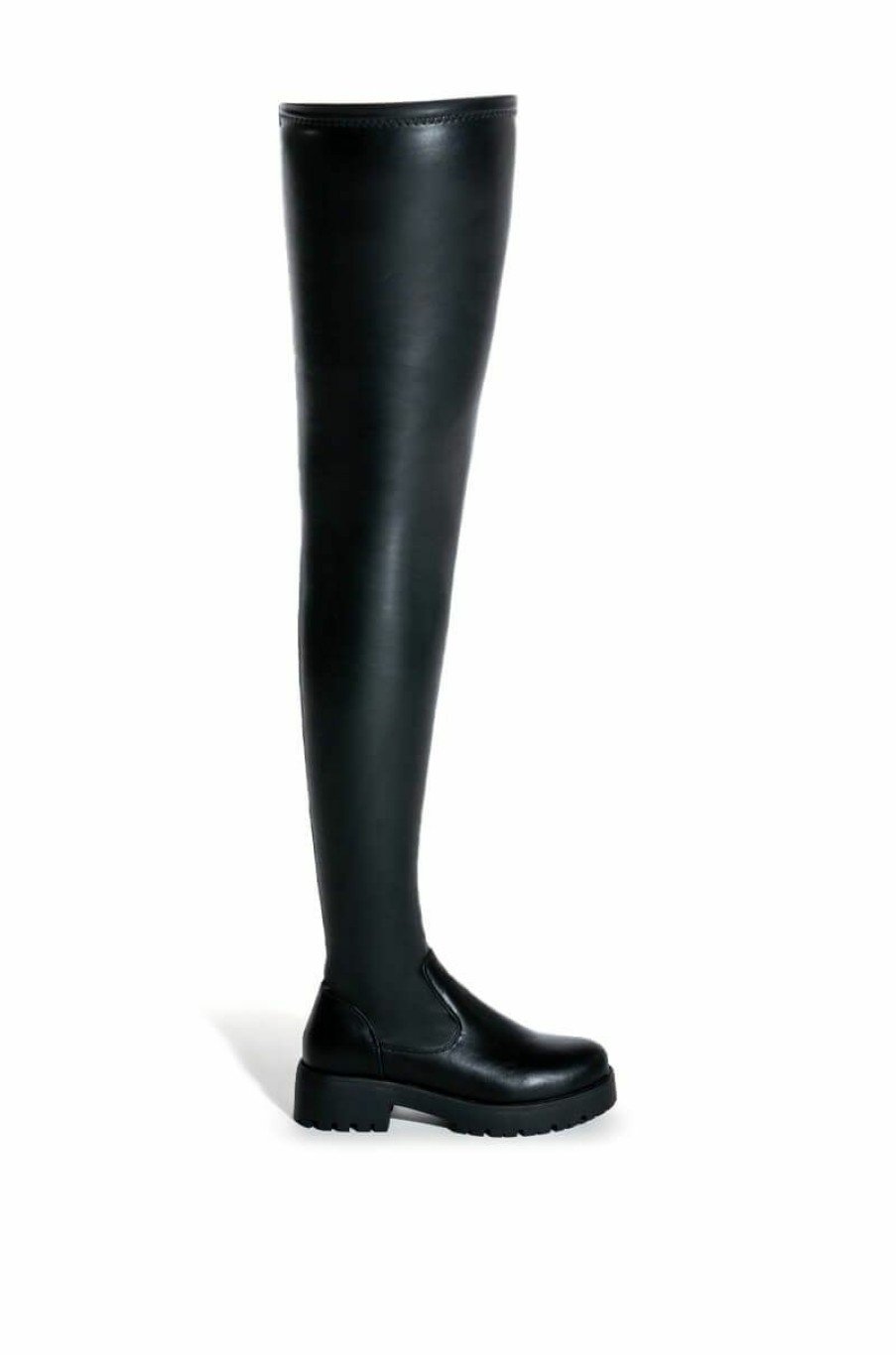 Shoes * | **Slim Fit** Azalea Wang Surgical Flatform Boot With 4 Way Stretch In Stretch Pu Black