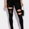 Bottoms * | Sandy High Waisted Destroyed Frayed Skinny Jean Black