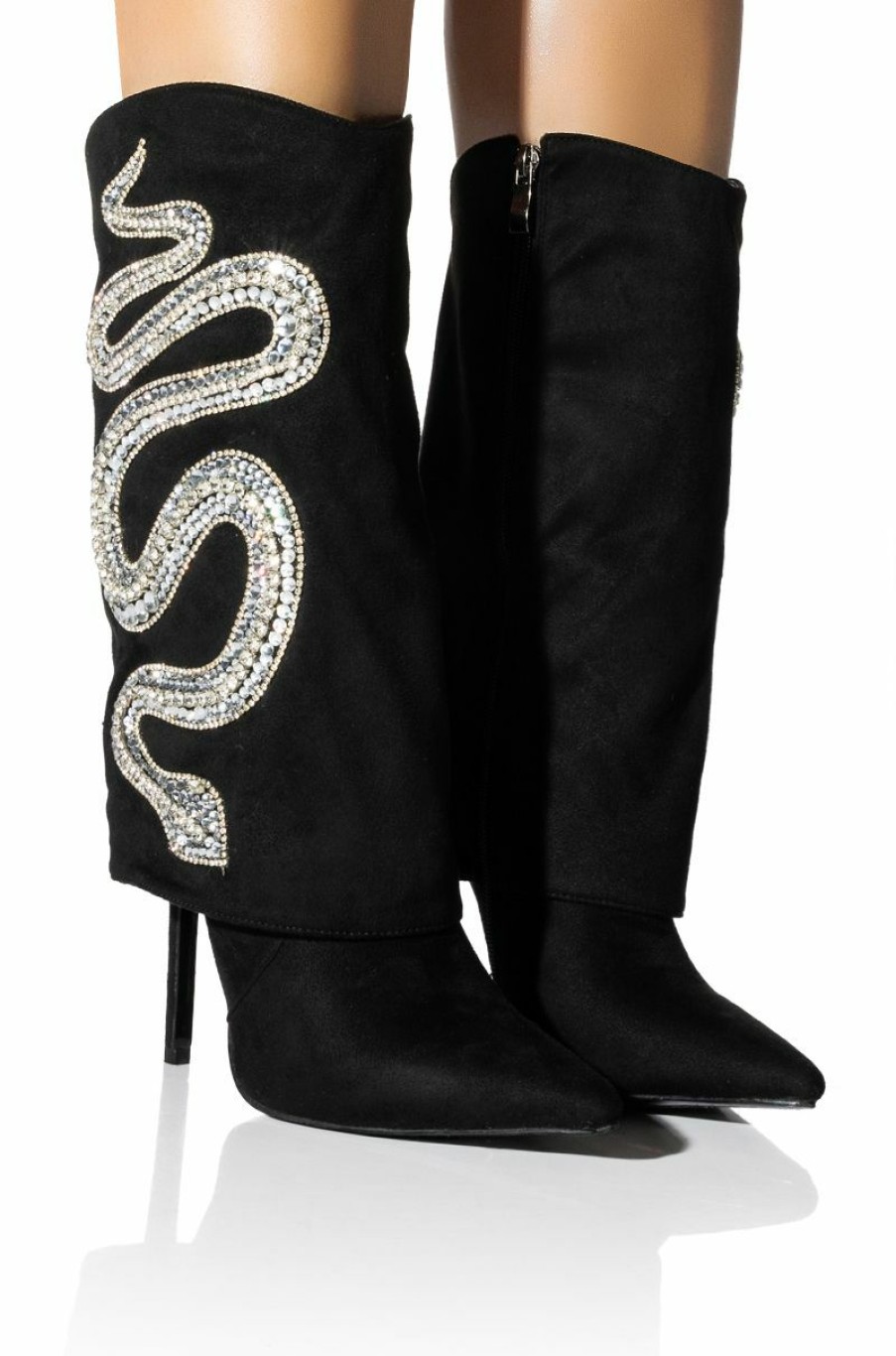 Shoes * | Azalea Wang Bold Bling Rhinestone Snake Fold Over Bootie In Black