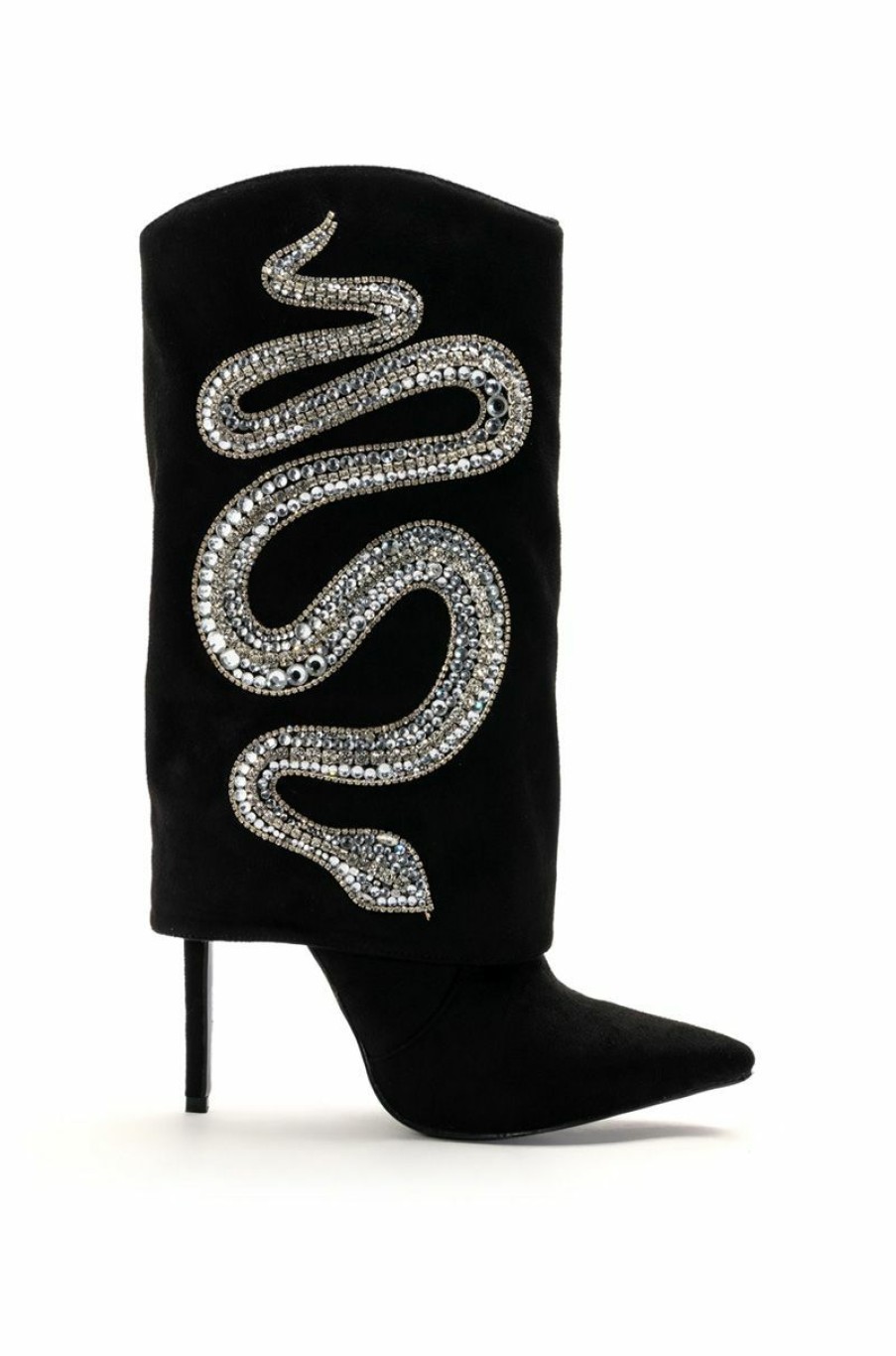 Shoes * | Azalea Wang Bold Bling Rhinestone Snake Fold Over Bootie In Black