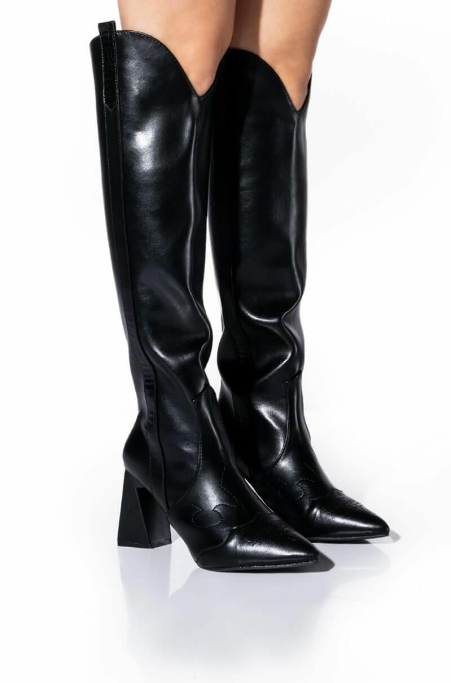 Shoes * | Posted Knee High Western Boot Black