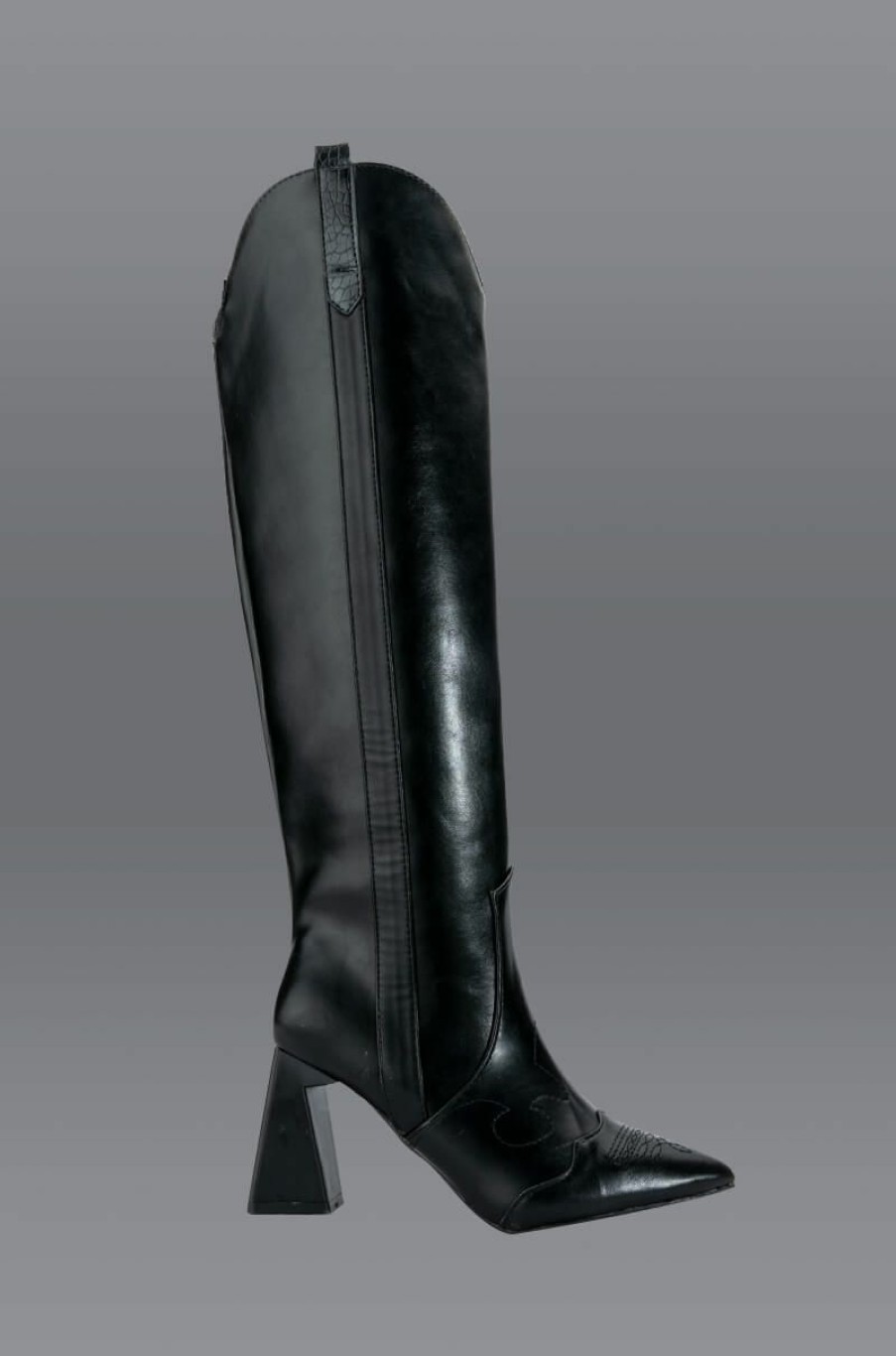 Shoes * | Posted Knee High Western Boot Black