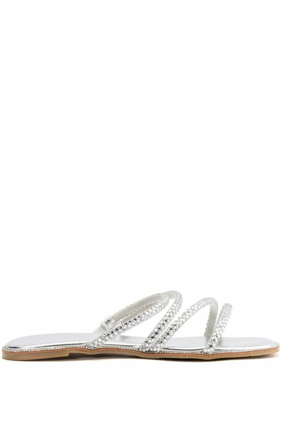 Shoes * | Azalea Wang About You Rhinestone Embellished Slip On Flat Sandal In Silver