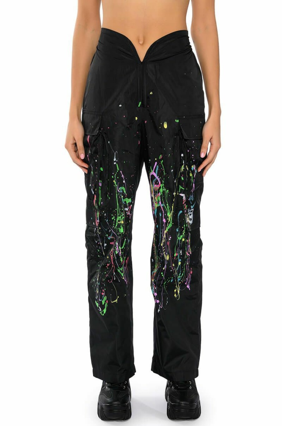 Bottoms * | My Time Painted Wide Leg Pants Black Multi