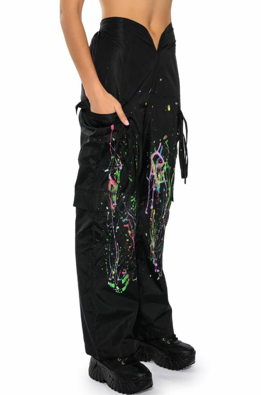 Bottoms * | My Time Painted Wide Leg Pants Black Multi