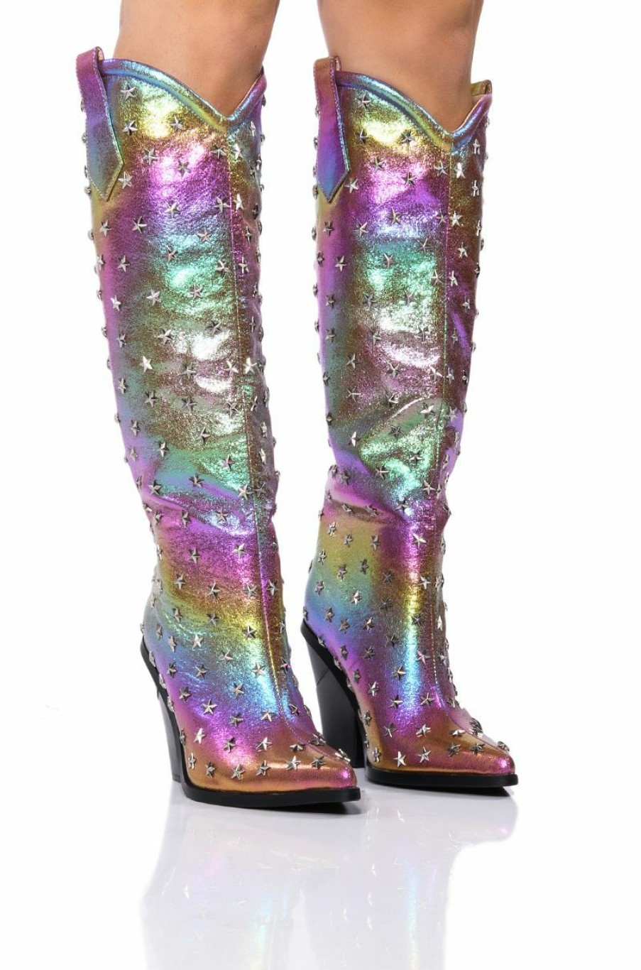 Shoes * | Azalea Wang Freya Star Studded Iridescent Western Boot In Purple