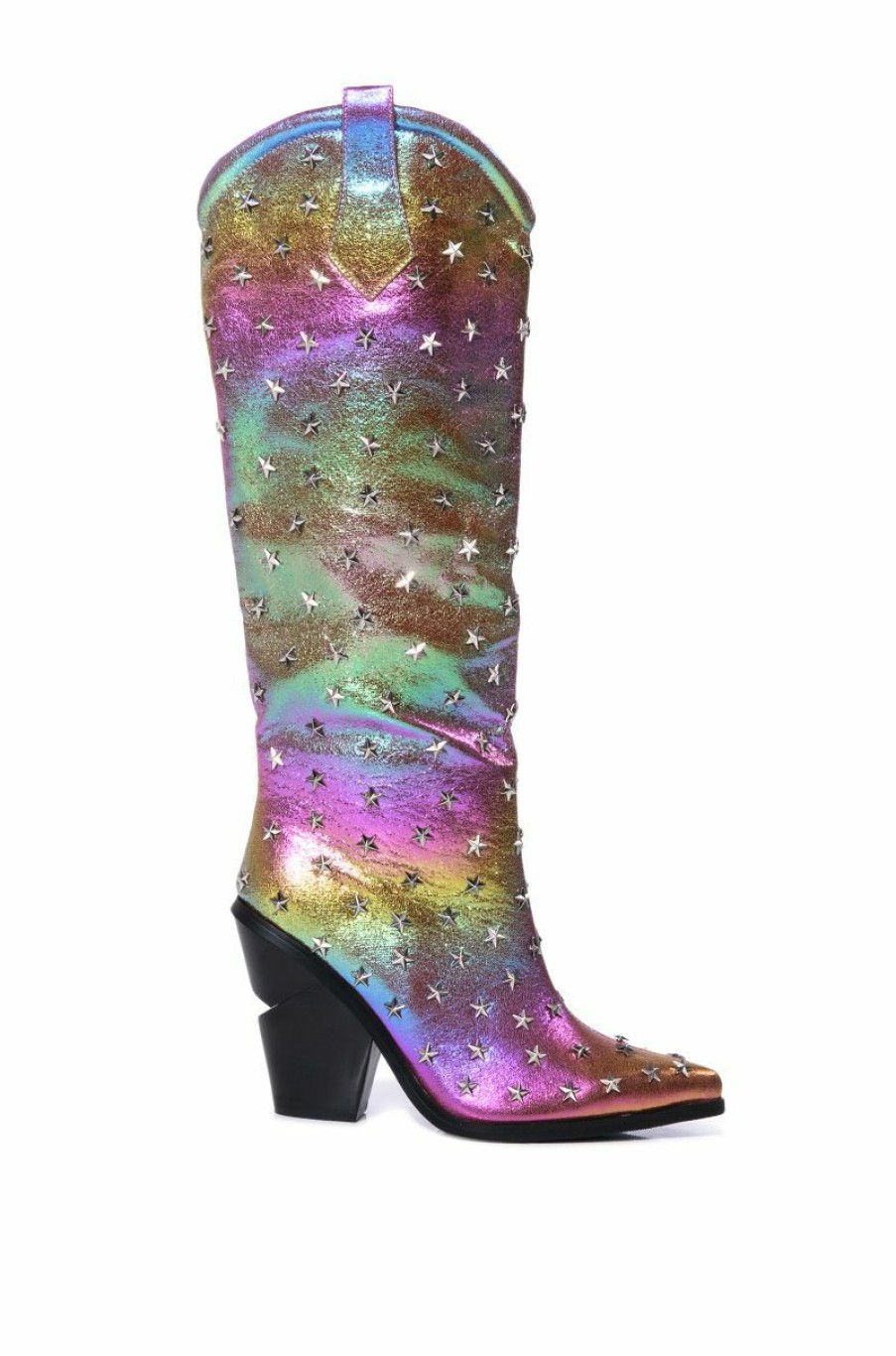 Shoes * | Azalea Wang Freya Star Studded Iridescent Western Boot In Purple