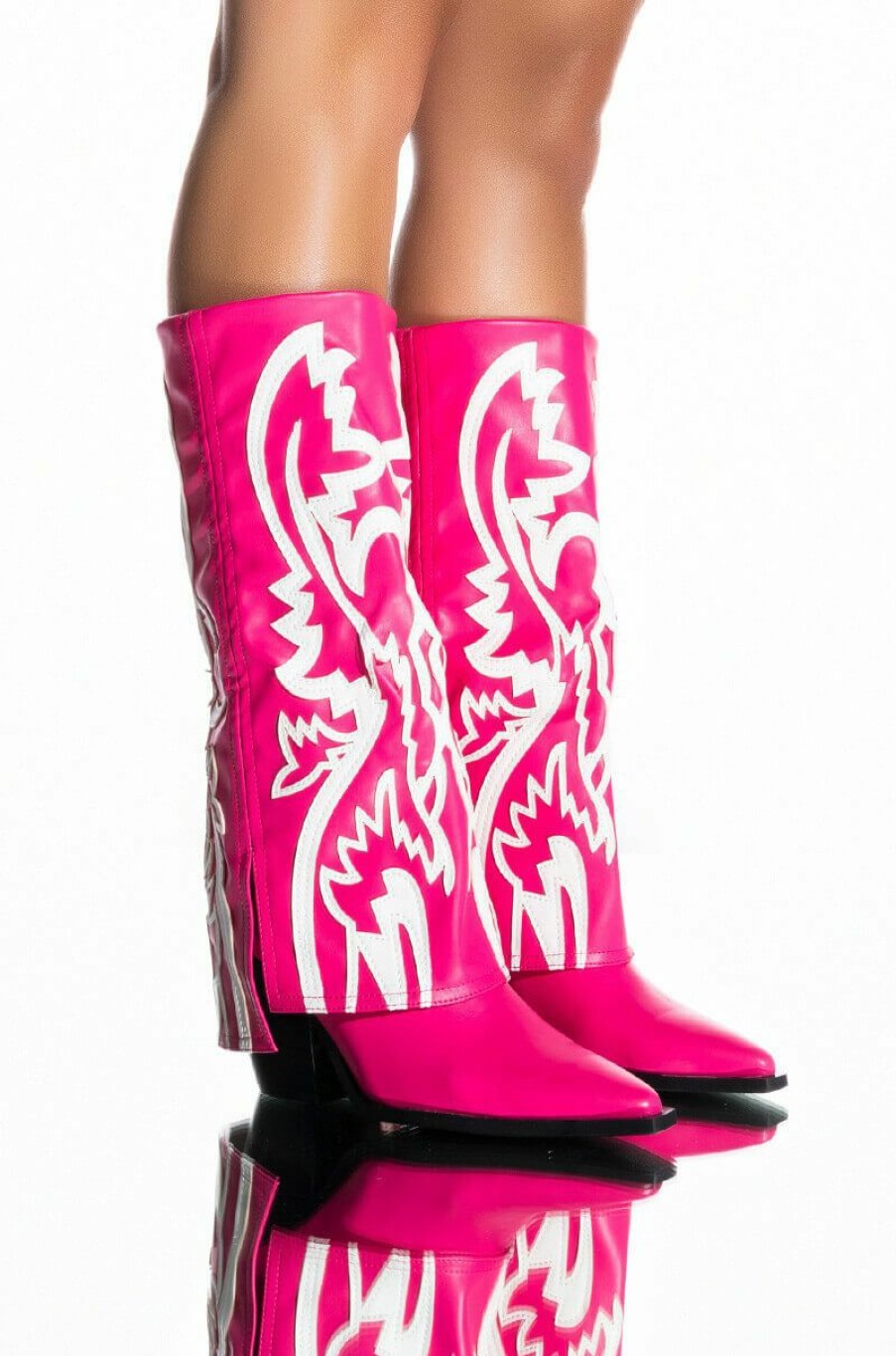 Shoes * | Azalea Wang Simply Below The Knee Western Bootie In Pink