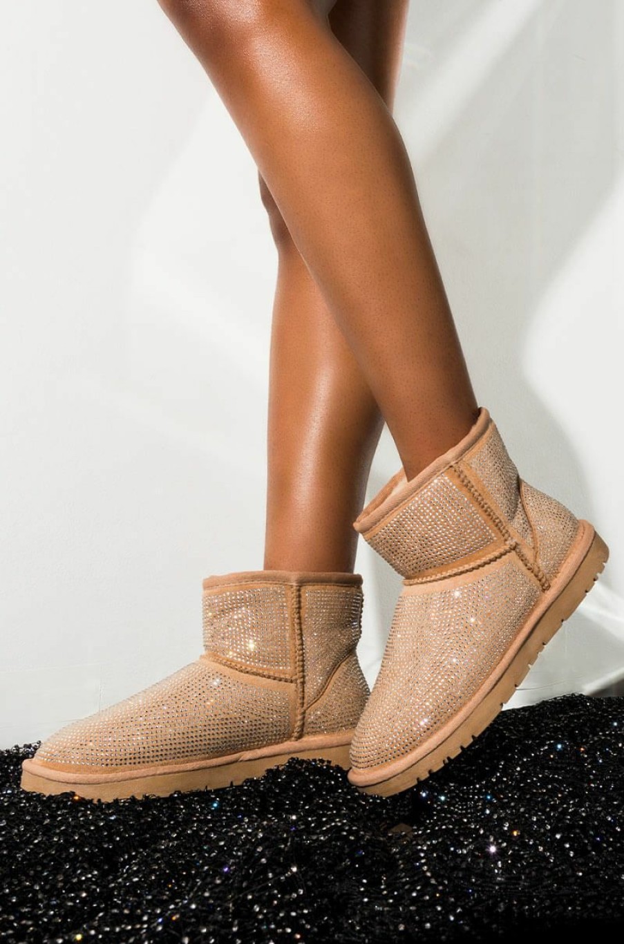 Shoes * | Azalea Wang All Night Long Rhinestone Mini Ankle Booties Taupe