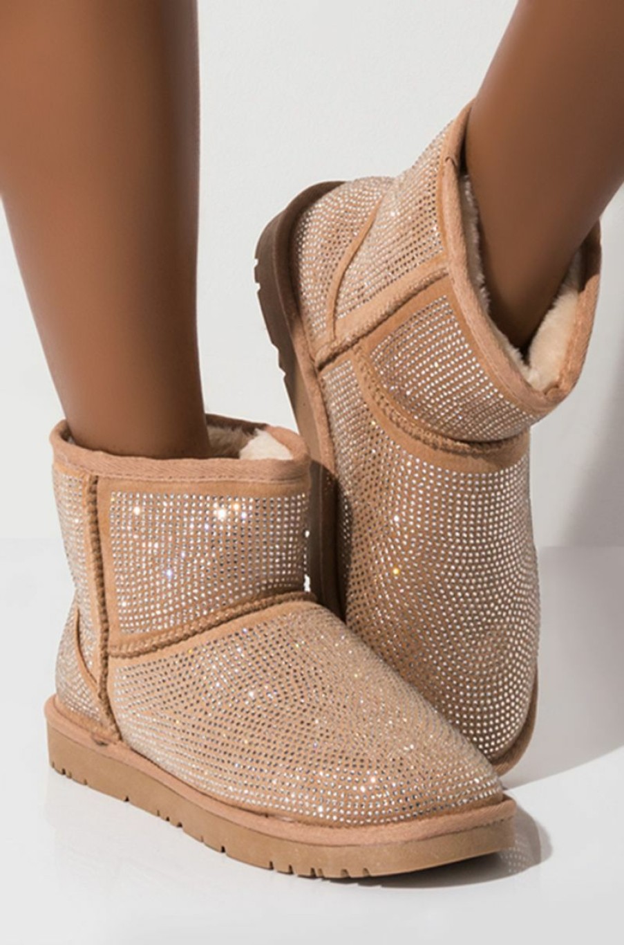 Shoes * | Azalea Wang All Night Long Rhinestone Mini Ankle Booties Taupe