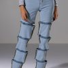 Bottoms * | Temptation High Rise Layered Wide Leg Jean Light Blue Denim