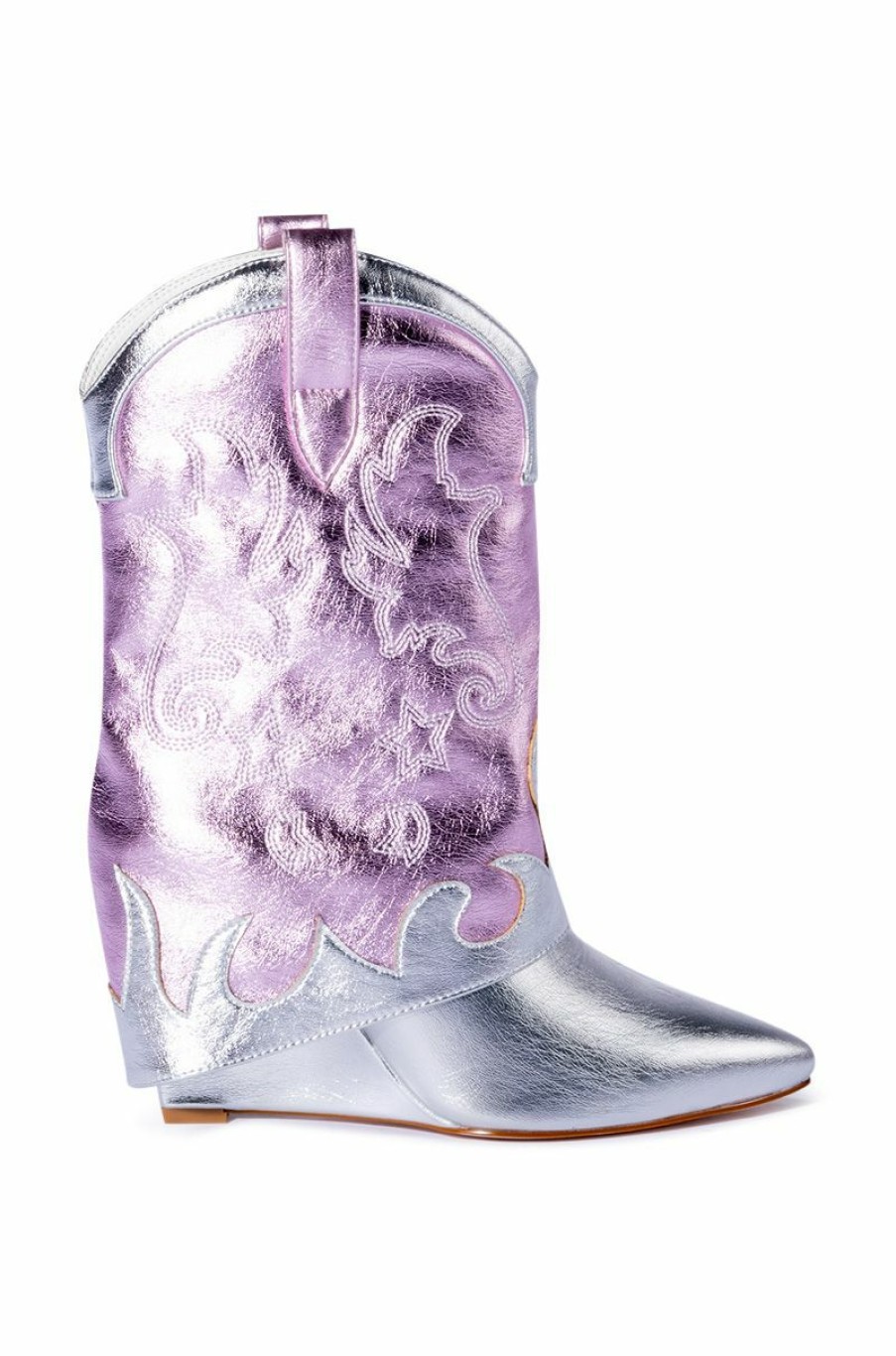 Shoes * | Azalea Wang Party In The Usa Fold Over Western Boot In Metallic Silver