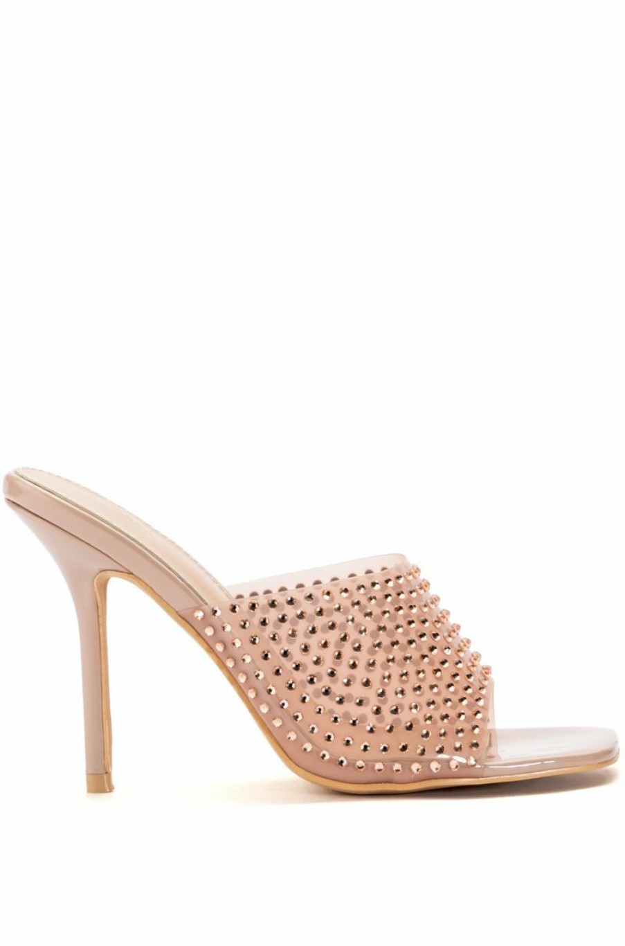 Shoes * | Azalea Wang All Me Rhinestone Embellished Mule Nude