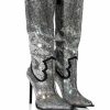 Shoes * | Azalea Wang Heidemarie Western Rhinestone Stiletto Boot In Silver