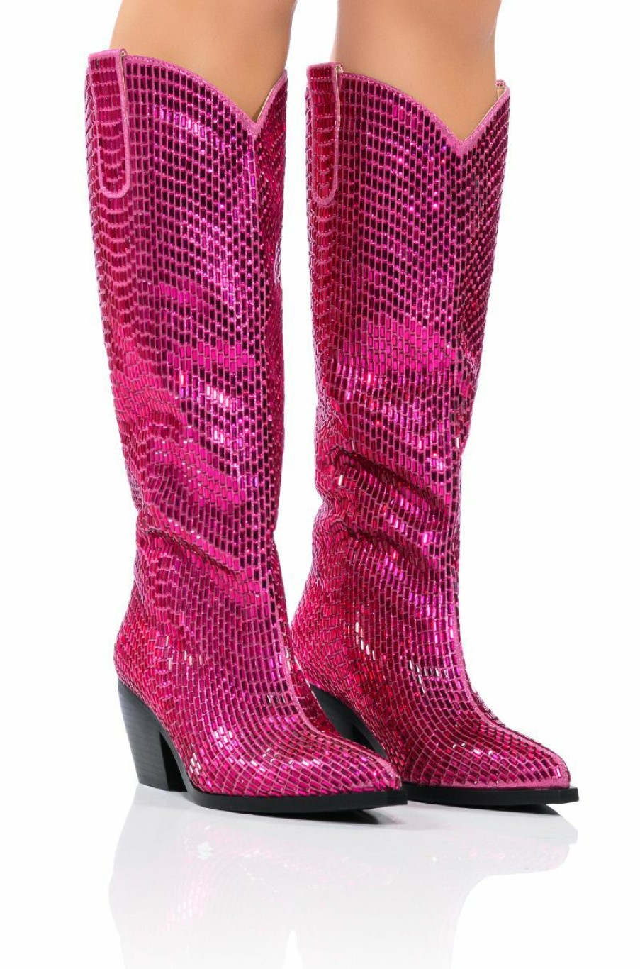 Shoes * | Azalea Wang Driven Rhinestone Western Boot In Fuchsia