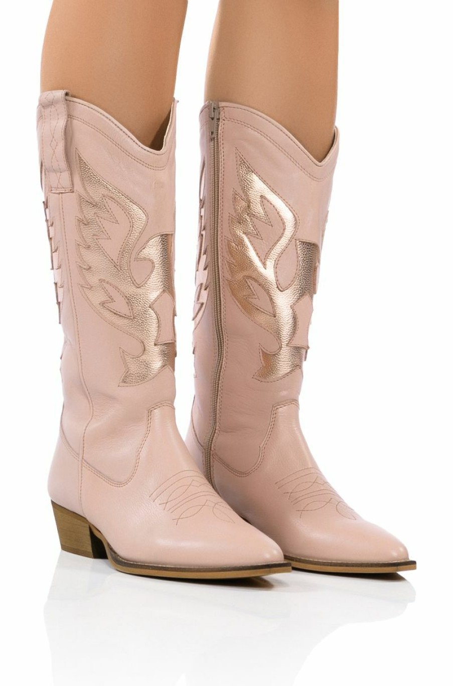 Shoes * | Azalea Wang Genuine Leather Moco Nude Western Boot Brown