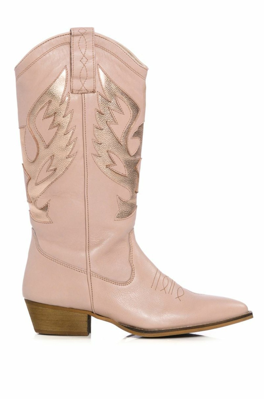 Shoes * | Azalea Wang Genuine Leather Moco Nude Western Boot Brown