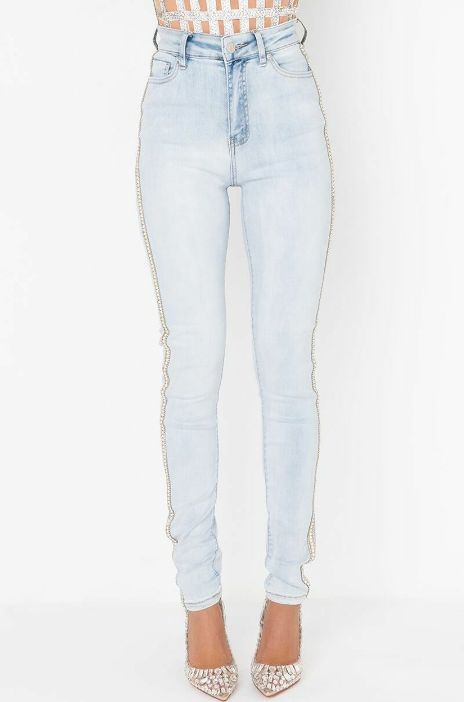 Bottoms * | Flex Fit Extreme Stretch High Waist Pearl Skinny Jeans Light Blue Denim