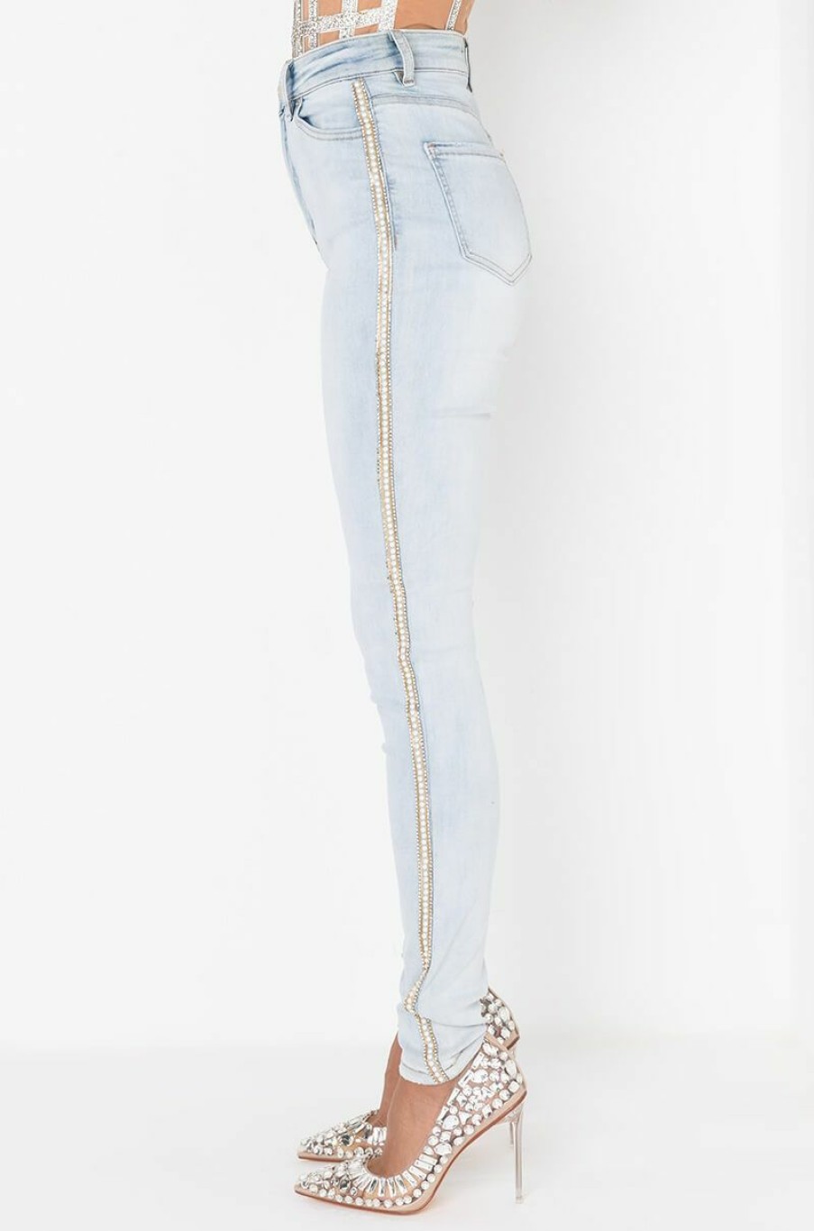 Bottoms * | Flex Fit Extreme Stretch High Waist Pearl Skinny Jeans Light Blue Denim