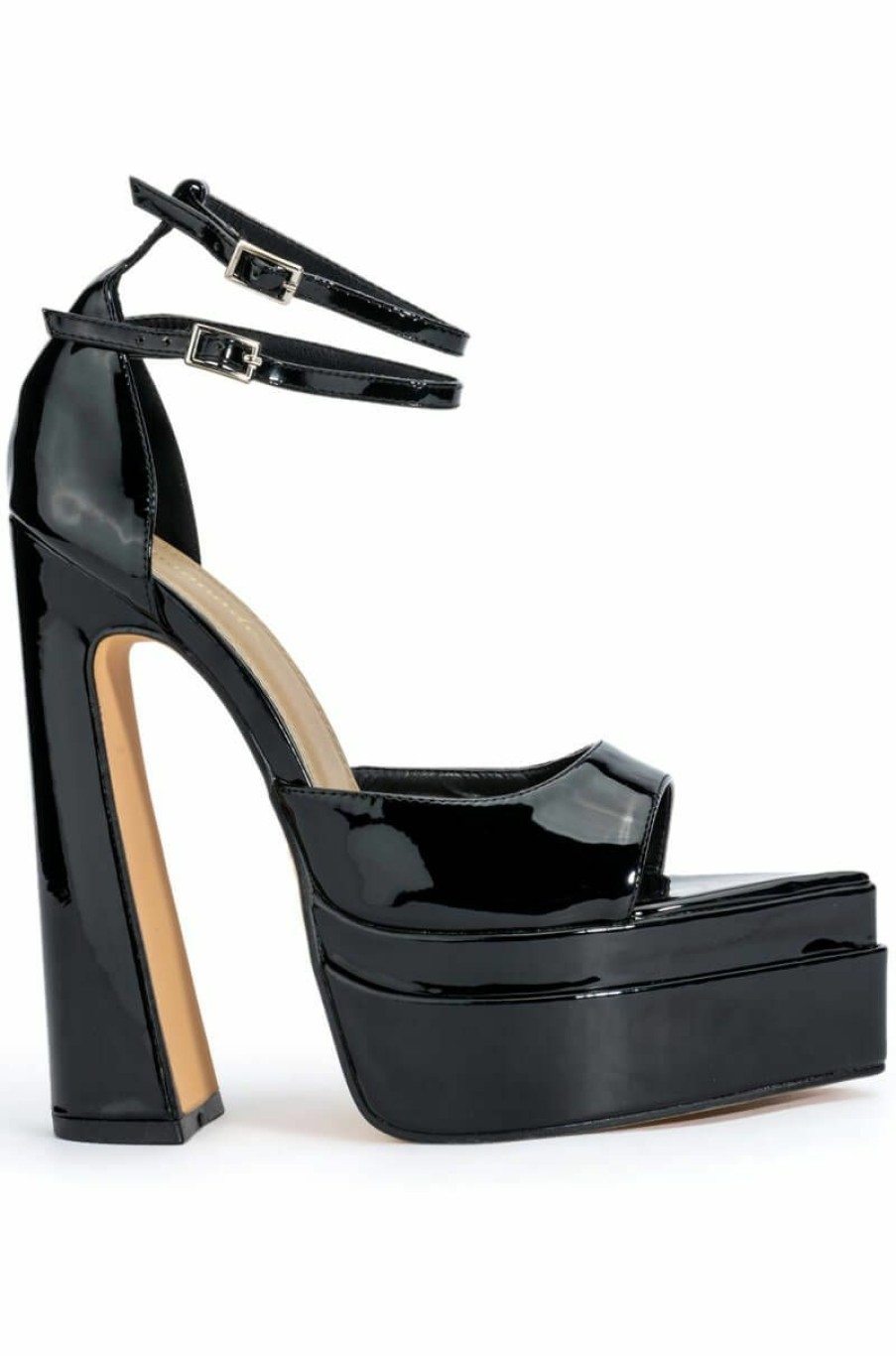 Shoes * | Say My Name Pointed Peep Toe Chunky Sandal In Black