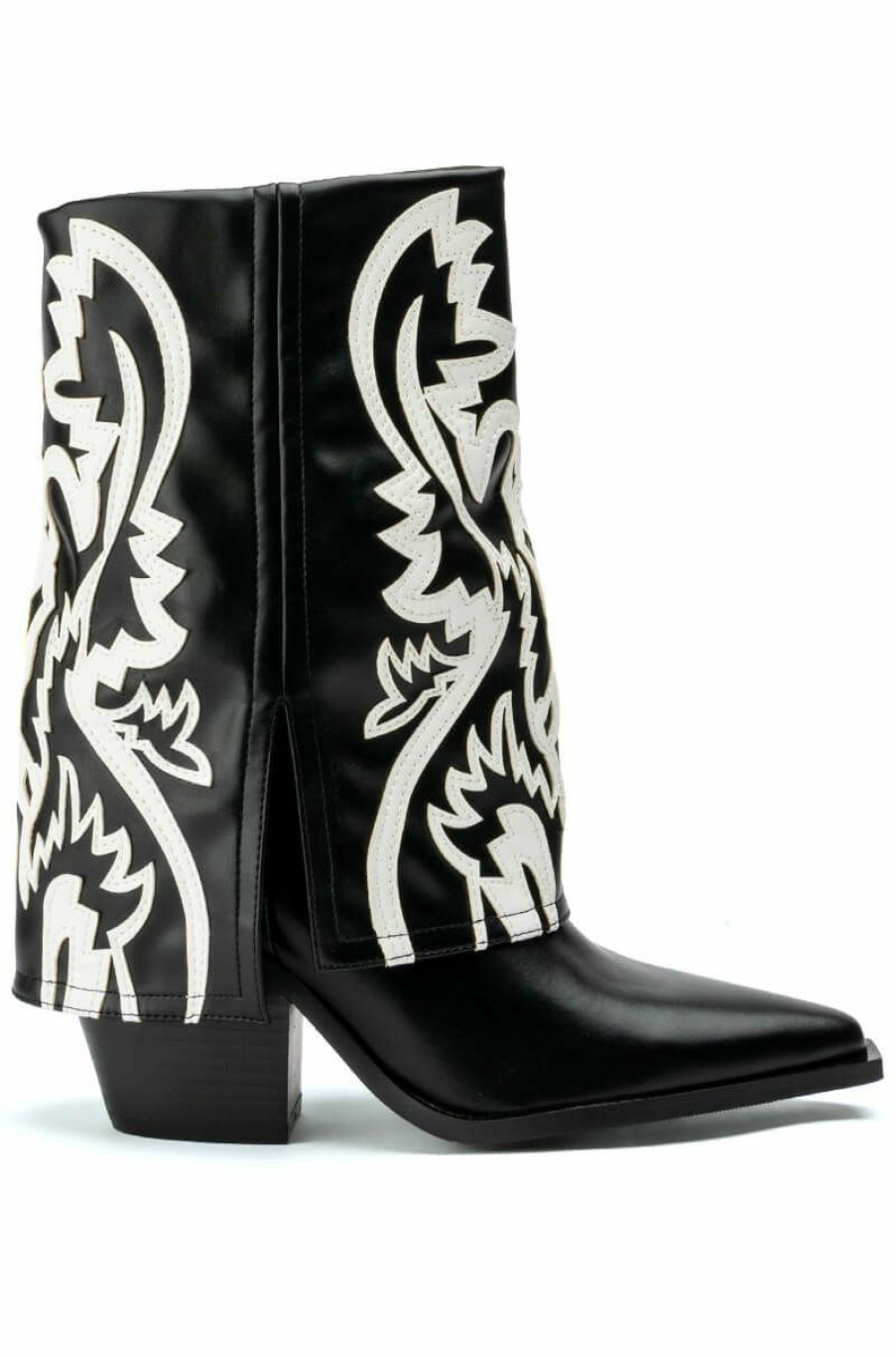 Shoes * | Azalea Wang Esperanza Western Bootie In Black White