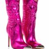 Shoes * | Azalea Wang Passion Metallic Western Stiletto Bootie In Fuchsia