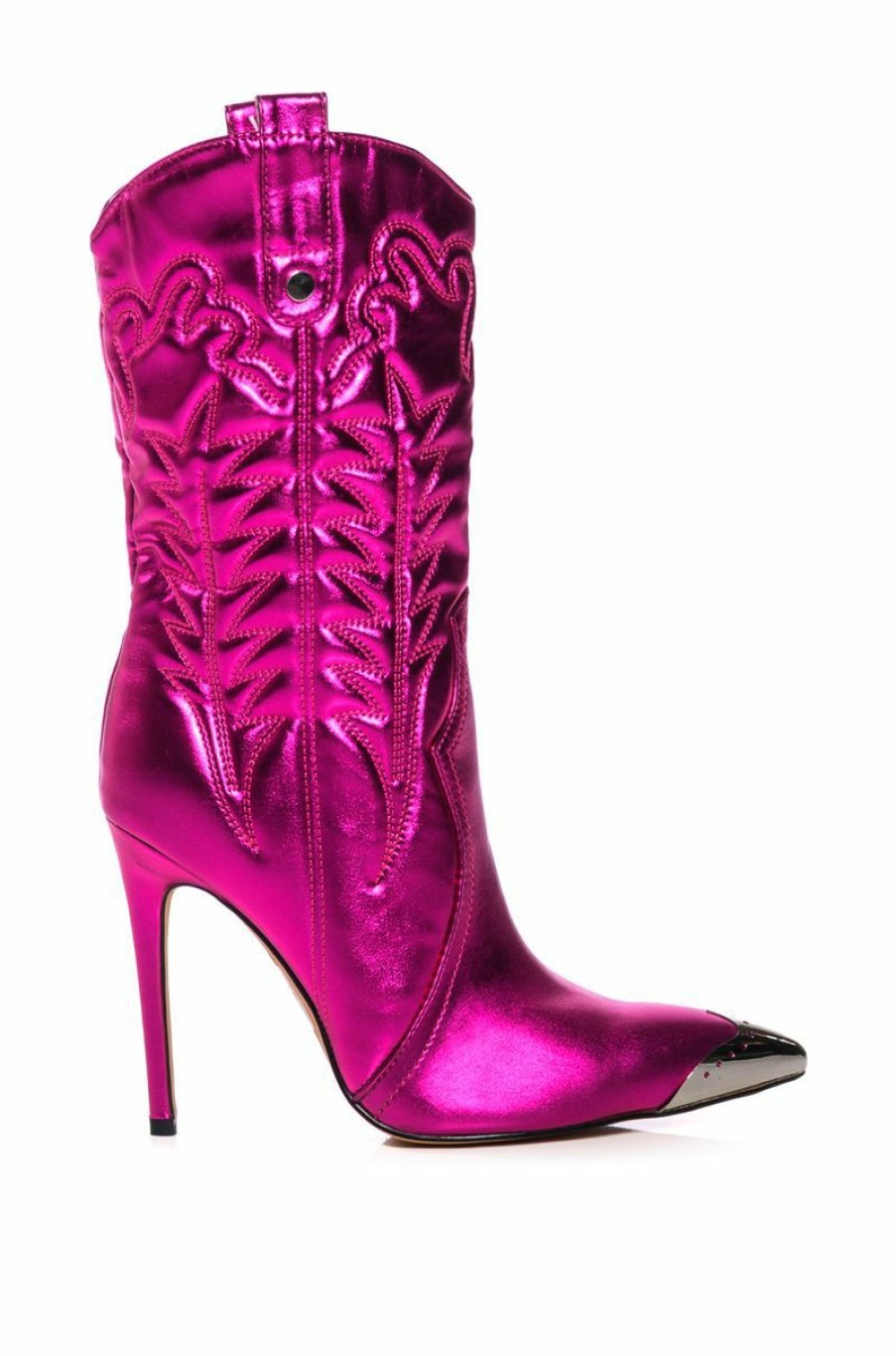 Shoes * | Azalea Wang Passion Metallic Western Stiletto Bootie In Fuchsia