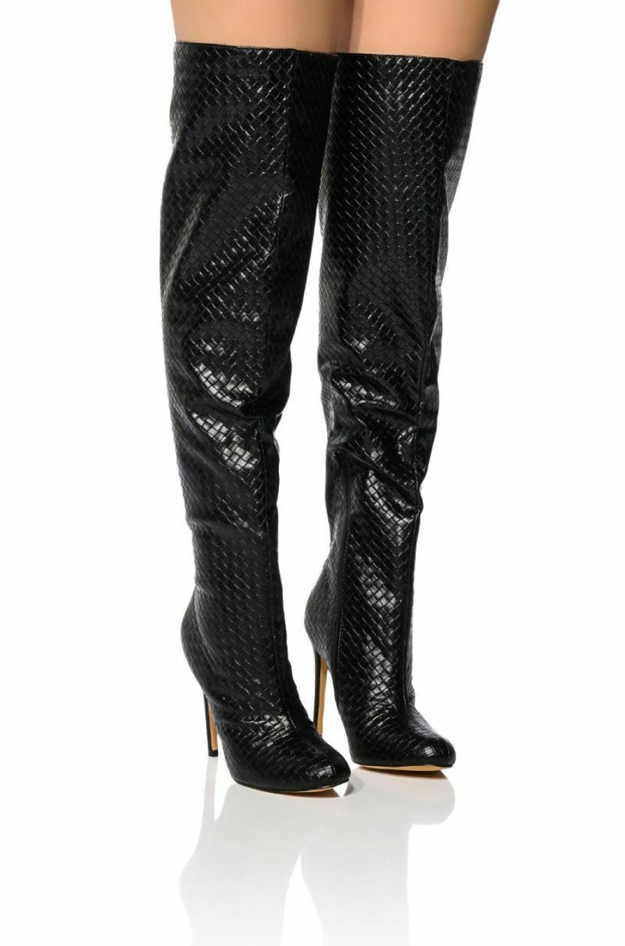 Shoes * | Ronnie Weaved Thigh High Boot In Black