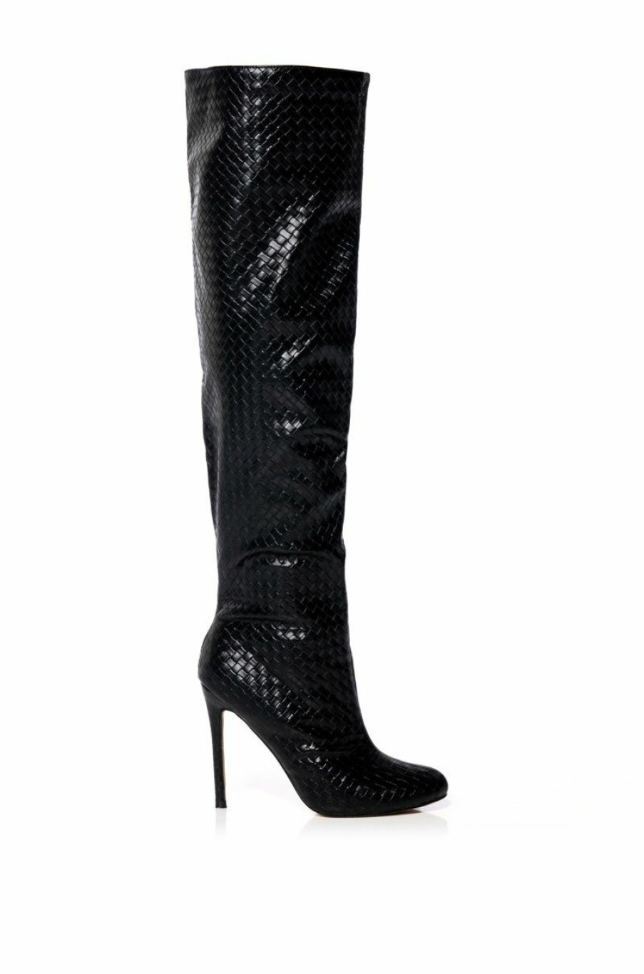 Shoes * | Ronnie Weaved Thigh High Boot In Black