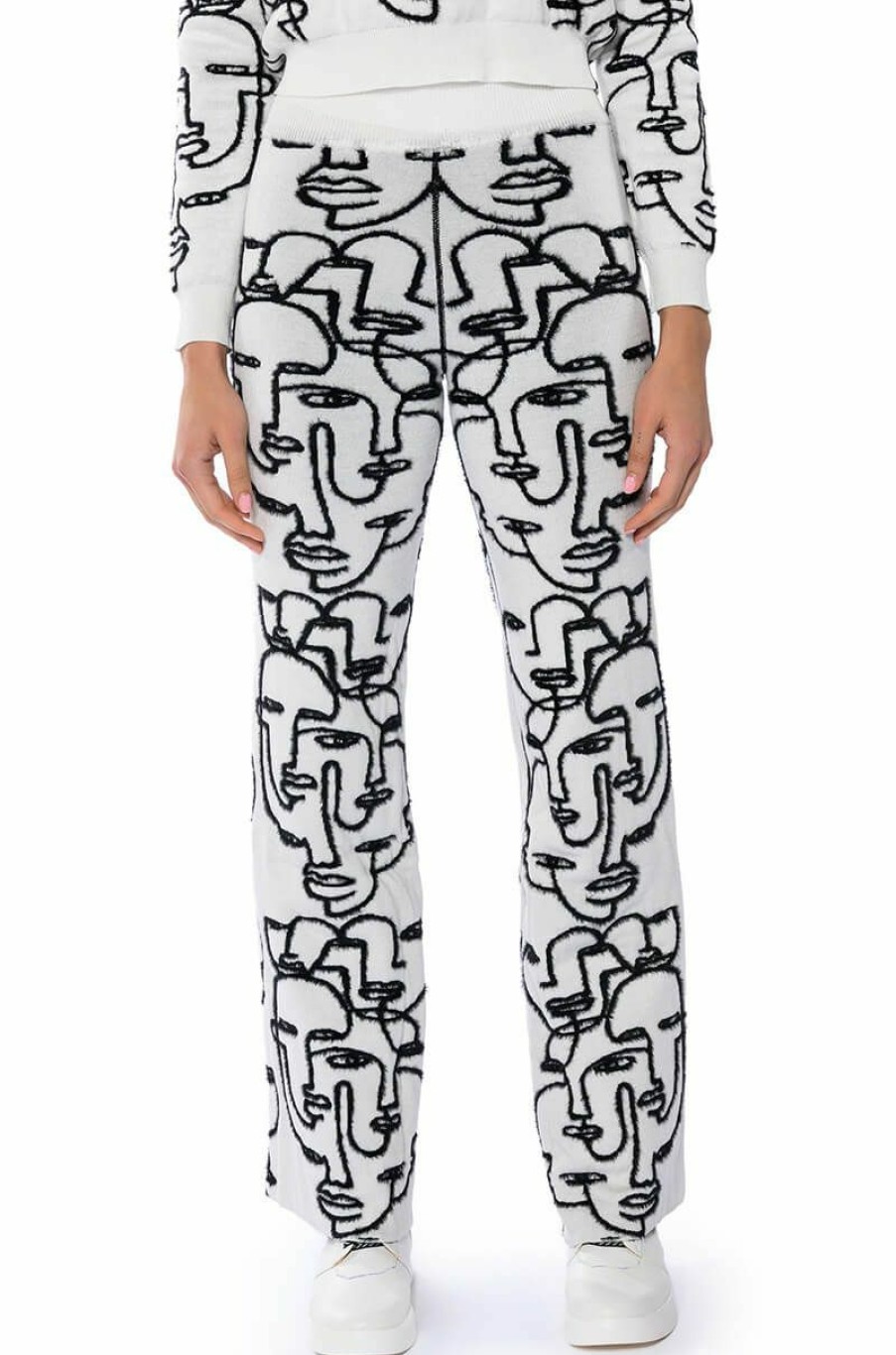 Bottoms * | She'S Giving Art Reversible Wide Leg Knit Pant White Multi