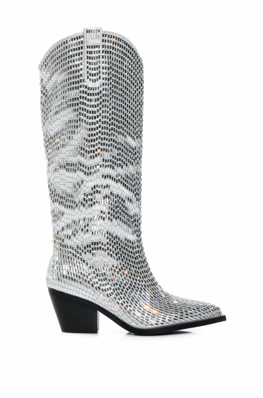 Shoes * | Azalea Wang Driven Rhinestone Western Boot In Silver