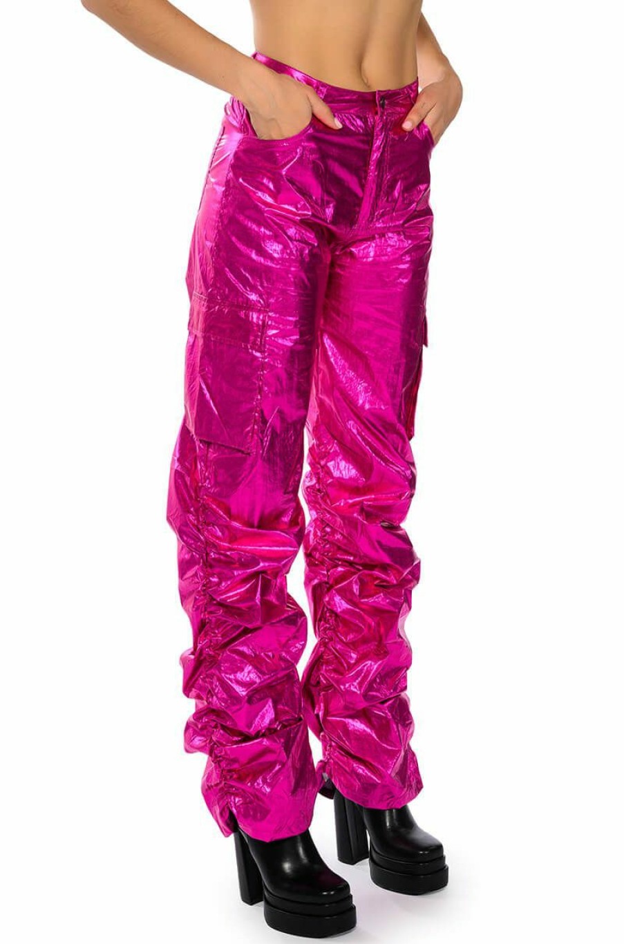 Bottoms * | Glimpse Of Magic Relaxed Metallic Pant Fuchsia