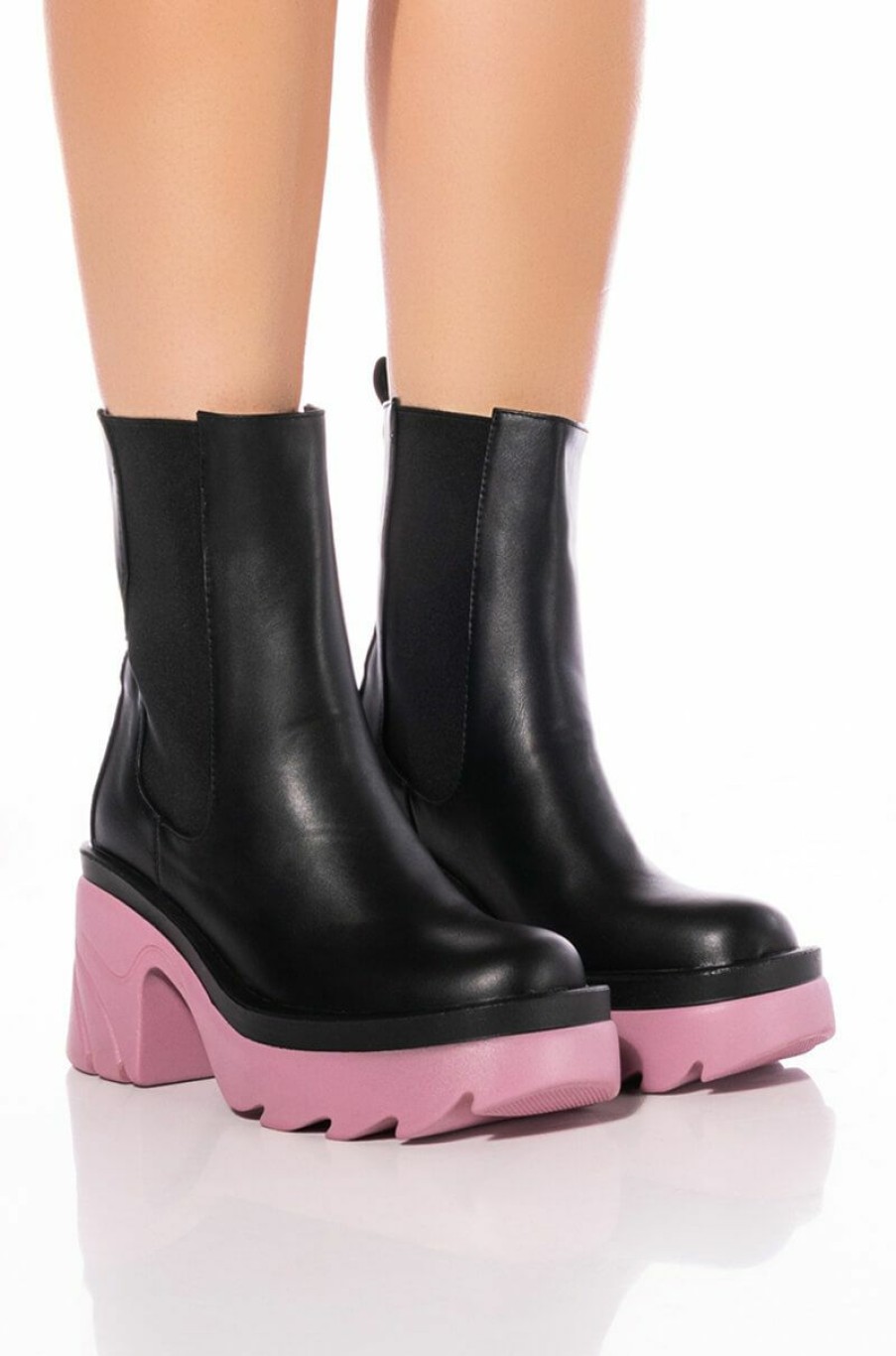 Shoes * | Azalea Wang Primrose Sole Chunky Boots In Black Purple