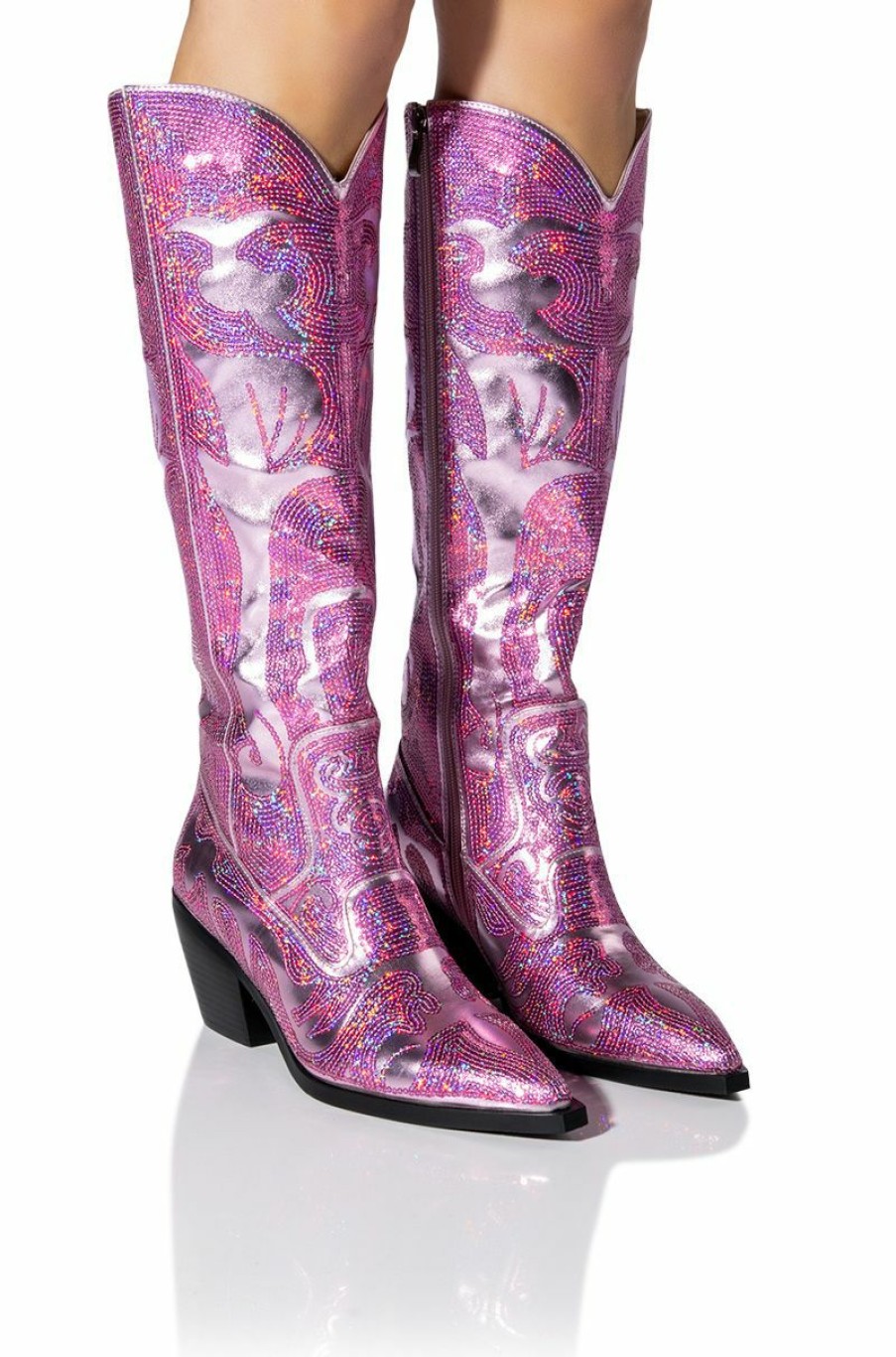 Shoes * | Azalea Wang My Sweetheart Sequin Embellished Boot In Pink