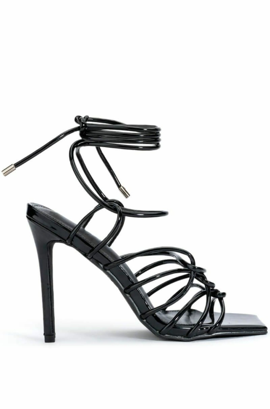 Shoes * | Azalea Wang Seductress Strappy Patent Sandal In Black