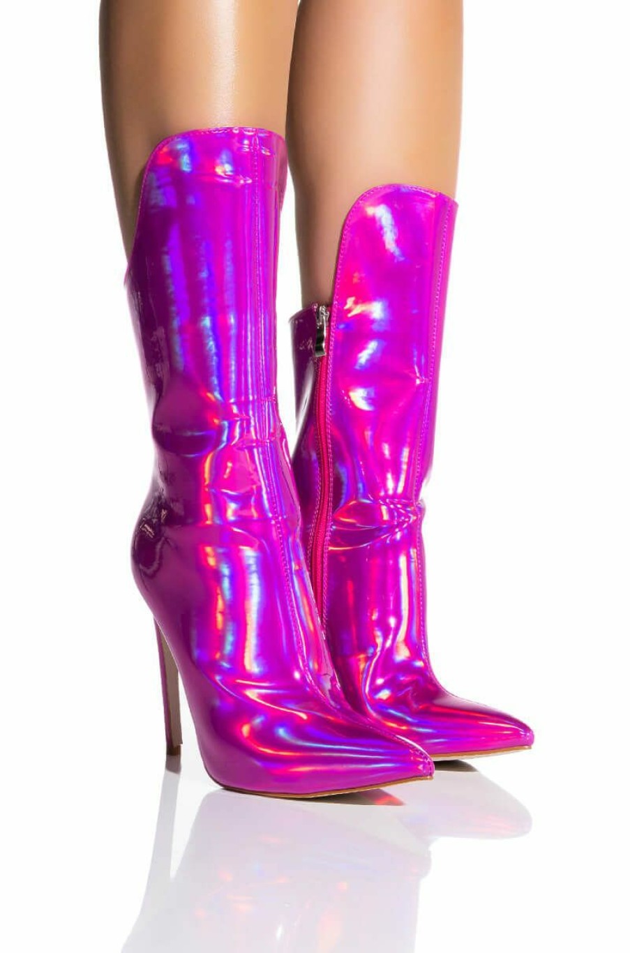 Shoes * | Azalea Wang Make My Heart Skip A Beat Holographic Stiletto Bootie In Pink