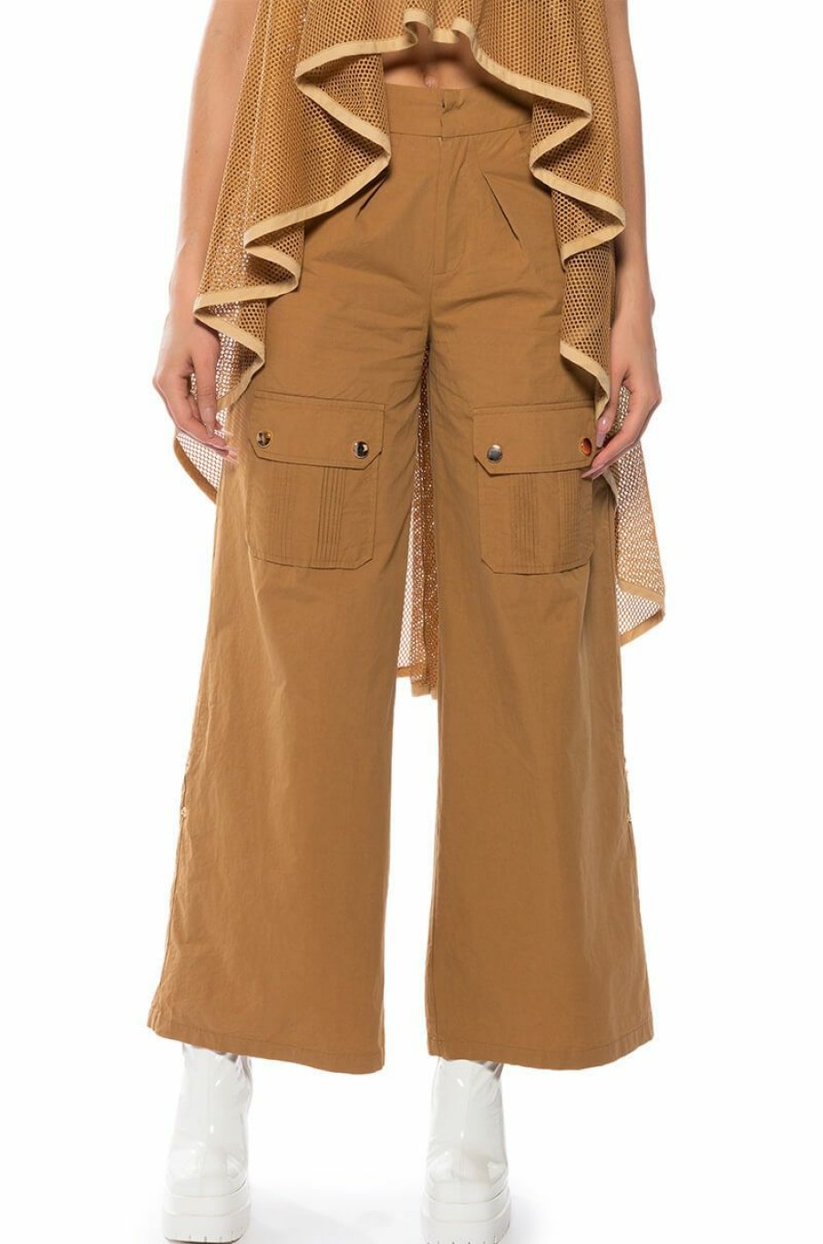 Bottoms * | Cargo Chic Wide Leg Pants Beige