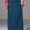 Bottoms * | Natalie Double Side Slit Denim Skirt Medium Blue Denim