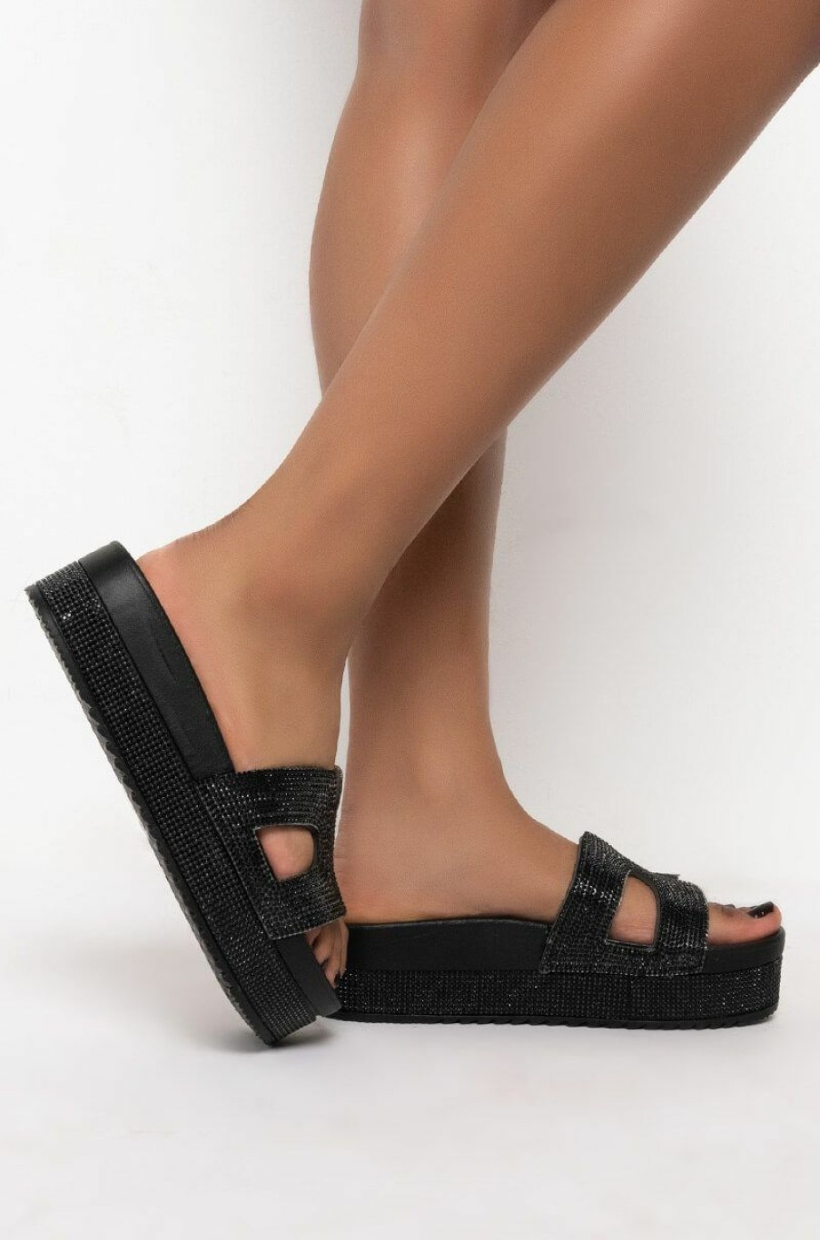 Shoes * | Azalea Wang Turn It Up Flatform Sandal In Black