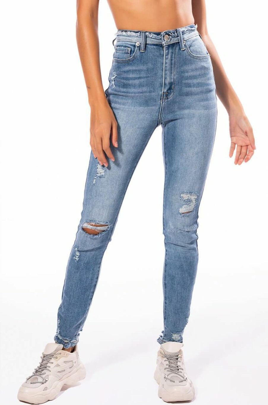 Bottoms * | Details Make Perfection High Rise Skinny Jeans Medium Blue Denim