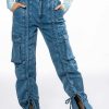 Bottoms * | Kenna Front Tie Detail Cargo Jeans Medium Blue Denim