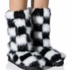 Shoes * | Azalea Wang Aspen Furry Checkerboard Bootie In Blackwhite Black White