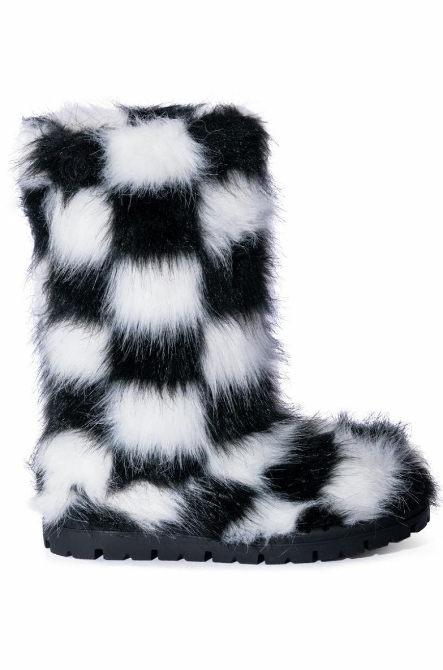 Shoes * | Azalea Wang Aspen Furry Checkerboard Bootie In Blackwhite Black White