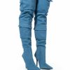 Shoes * | Motofox Stiletto Over The Knee Boot In Blue Denim