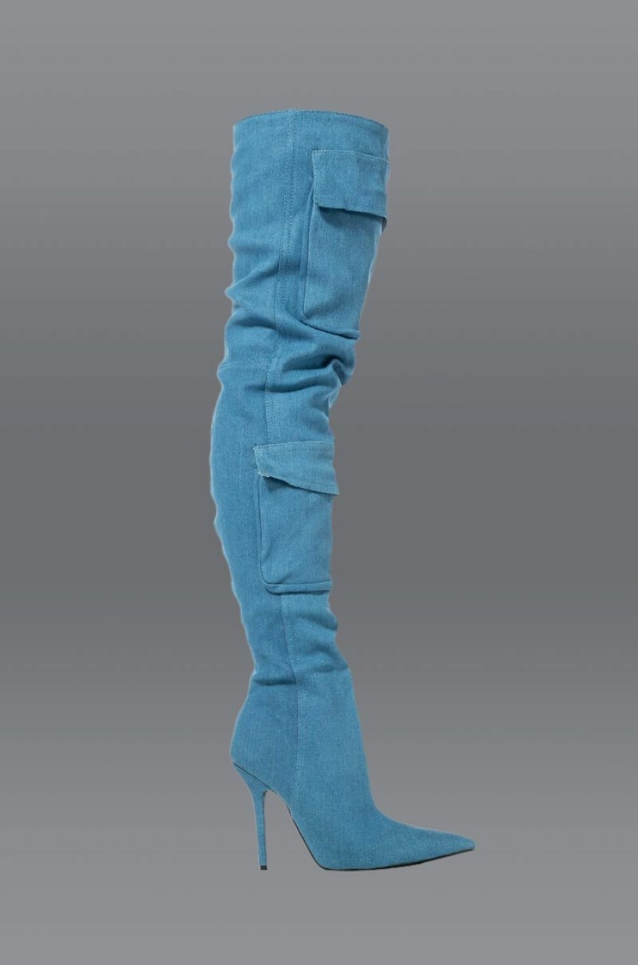 Shoes * | Motofox Stiletto Over The Knee Boot In Blue Denim